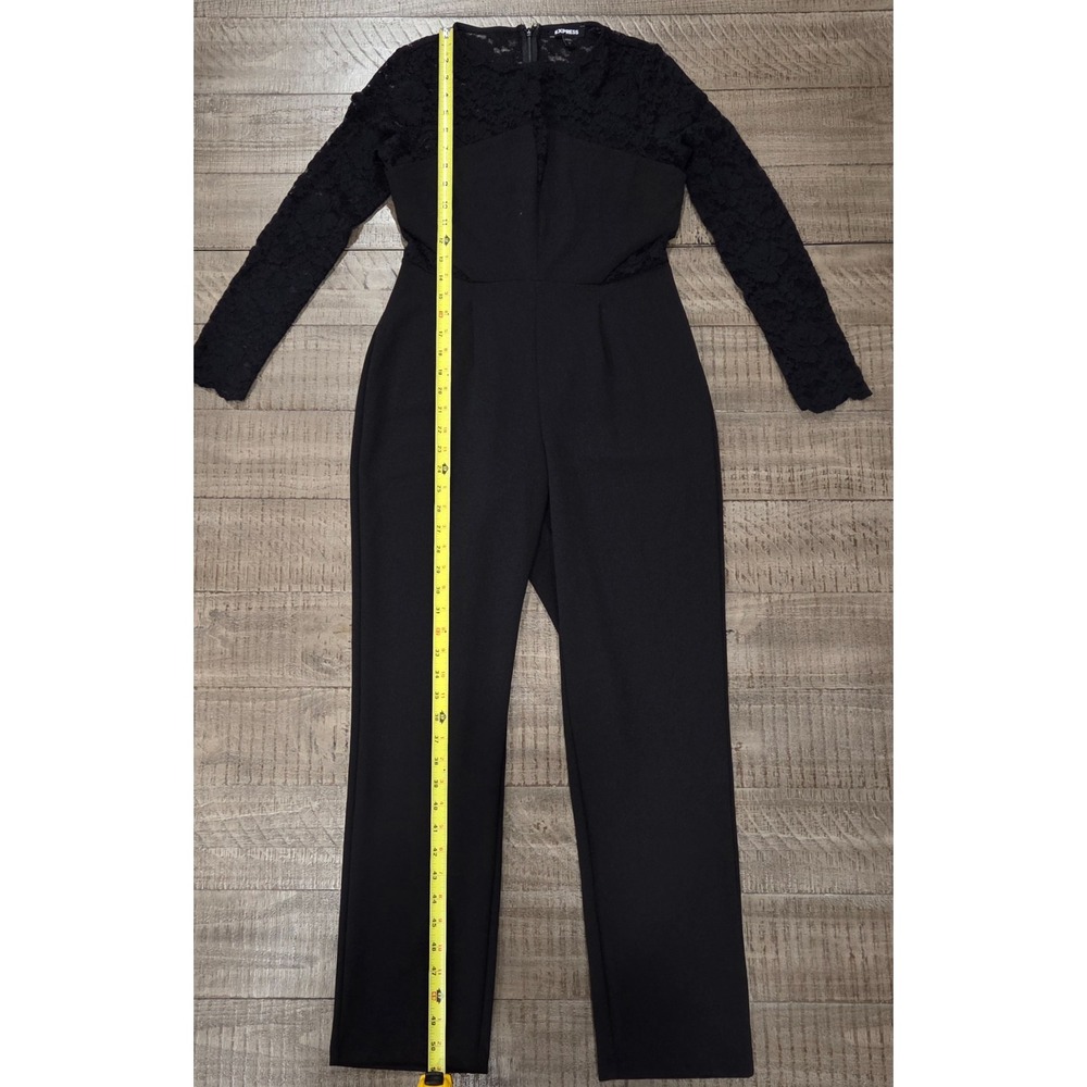 Express Elegant Black Jumpsuit with Sheer Floral Lace Long Sleeves Size S/P - Picture 5 of 11